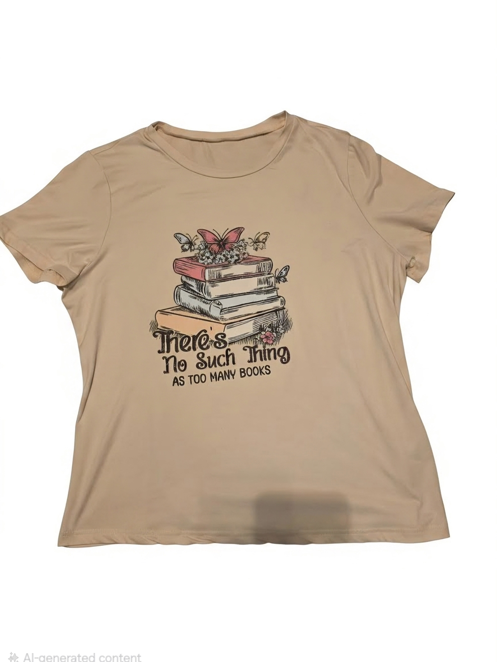 SHEIN Size XL Cream Book Stack Graphic Short Sleeve Tee
